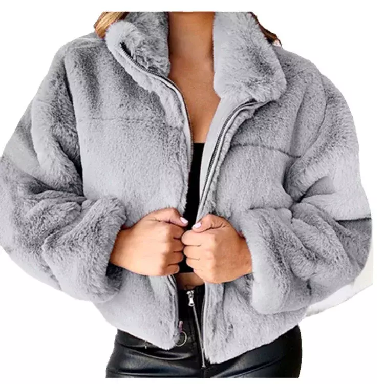 Abrigos cortos de piel sintética para mujer, cárdigan de felpa con cremallera, abrigo cálido, chaqueta gruesa, novedad de invierno, 2023