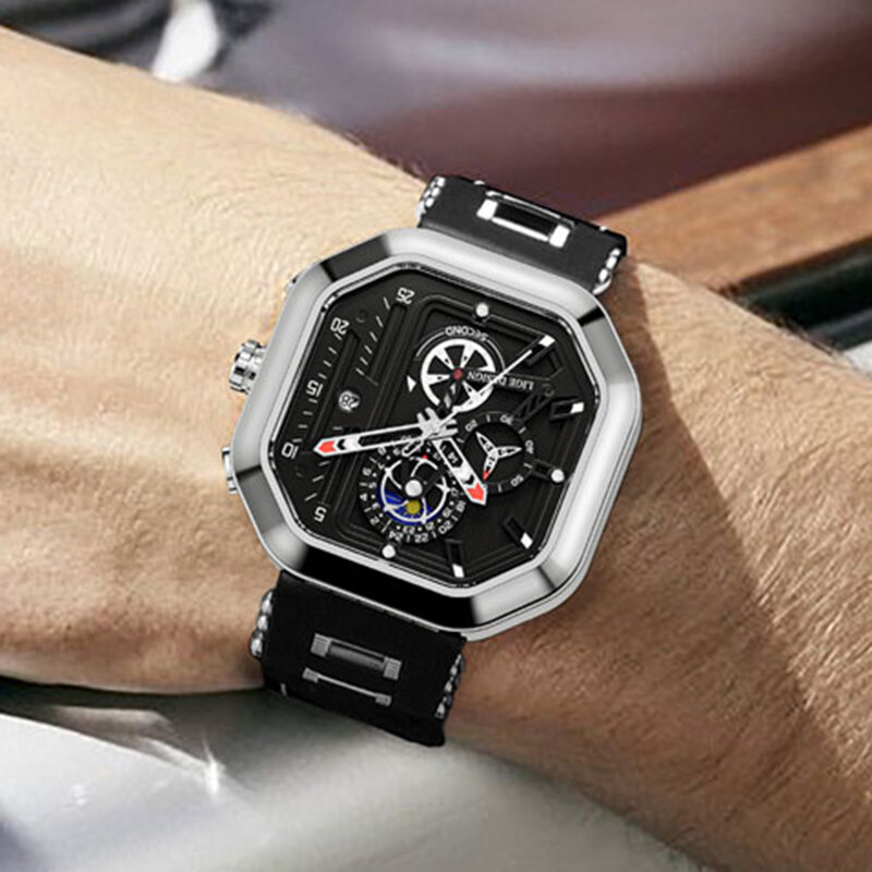 LIGE-Reloj de pulsera deportivo para hombre, cronógrafo de cuarzo y silicona, resistente al agua, de lujo, con caja
