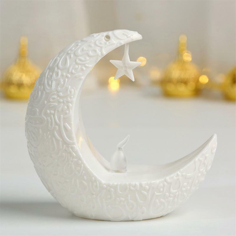 Eid Moon Star Light for Room, Lanterna de vela elegante retro, Tabletop LED Light, Ornamentos rústicos