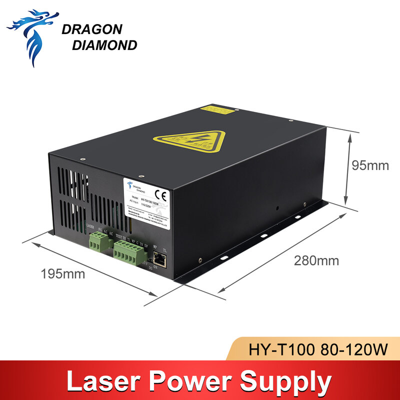 Alimentation électrique pour Machine de découpe et gravure de Tube Laser CO2 80-100W, Source 110V 220V HY T100, DRAGON DIAMOND, haute puissance