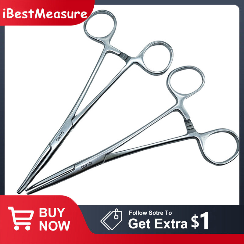 1pc Stainless Steel Hemostatic Forceps Surgical Forceps Tool Hemostat Locking Clamps Forceps Fishing Pliers Curved/Straight Tip