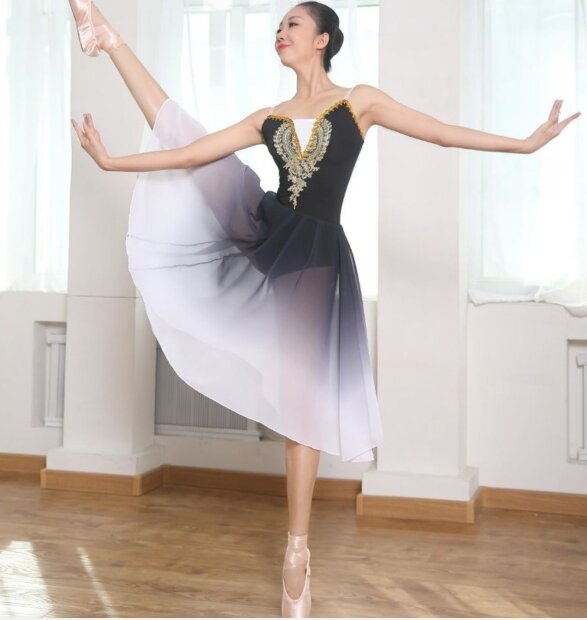 ยาวผู้หญิงผู้ใหญ่เด็กบัลเล่ต์ Tutu ชุด Gradient Modern Dance Performance Ballerina ชีฟองบัลเล่ต์ชุด