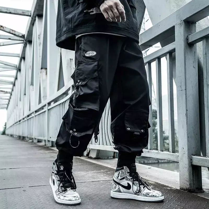 Штаны-карго HOUZHOU мужские, джоггеры, брюки в стиле хип-хоп, Techwear, брюки-карго в стиле хиппи, уличная одежда с карманами, оверсайз, черные