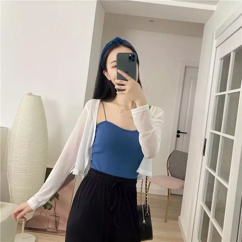 Solid Cropped Cardigan Short Mesh Open Stitch Women Cardigans Lightweight Crop Top Soft Breathable Beach Cover Ups 2024