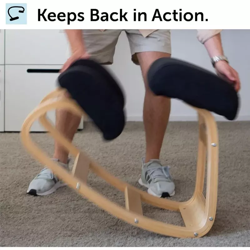 Back & Neck Spine Pain Ottoman Ergonomic Kneeling Office Chair - Rocking Home & Work Wooden Computer Desk Chairs Better Posture