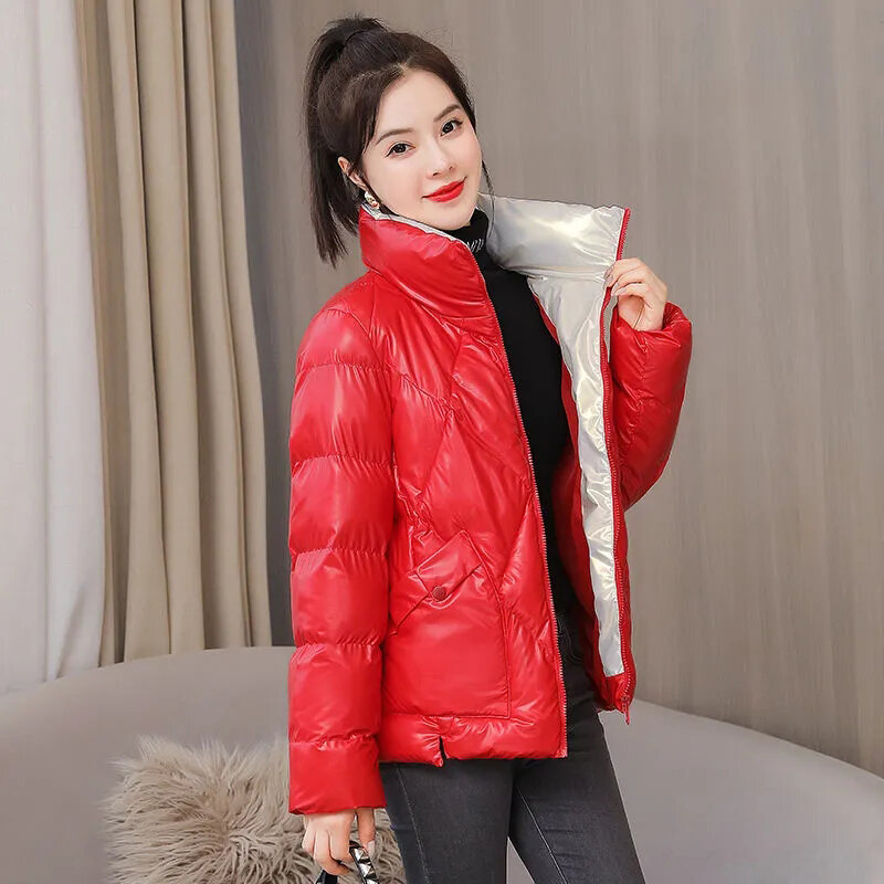 2022 cor brilhante para baixo jaqueta outono e inverno parkas estilo coreano solto mid-length casaco de pão descartável casacos de algodão parkas