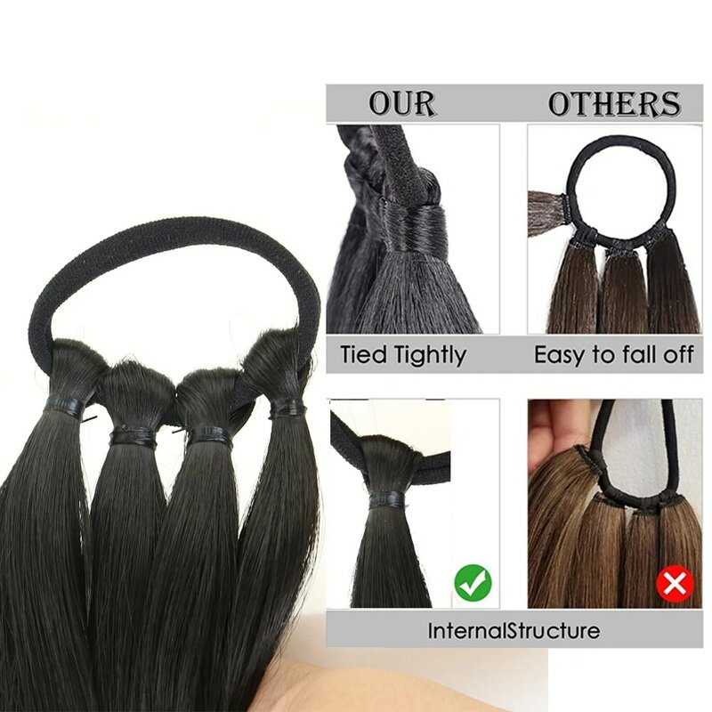Extensões de rabo de cavalo para mulheres, corda de cabelo, fibra de alta temperatura, preto, marrom, bricolage