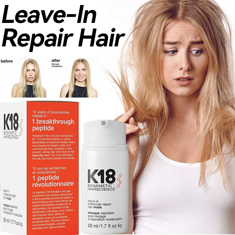 Originele K18 Reparatie Haarmasker Leave-In Moleculaire Schade Herstellen Zacht Haar Diepe Keratine Hoofdhuid Behandeling Haarverzorgingsproduct 50Ml