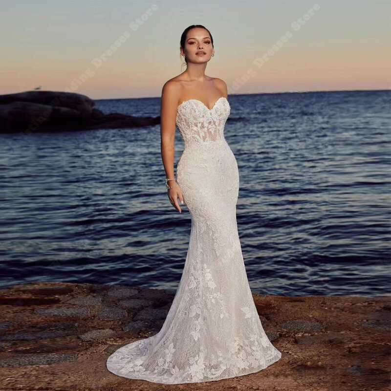 Sweetheart Sexy Tulle Surface Women Bridal Gowns Shine Mermaid Wedding Dresses Formal Elegant Engagement Party Vestidos De Novia