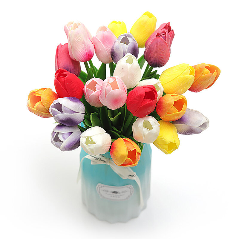 PU 미니 튤립 시뮬레이션 가짜 꽃 크로스 보더 웨딩 부케, 가정 느낌 보습 튤립 도매