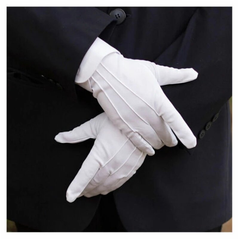 1 par branco algodão inspeção luvas de trabalho feminino masculino luvas de uso doméstico moeda jóias leve luvas servindo/garçons/drivers
