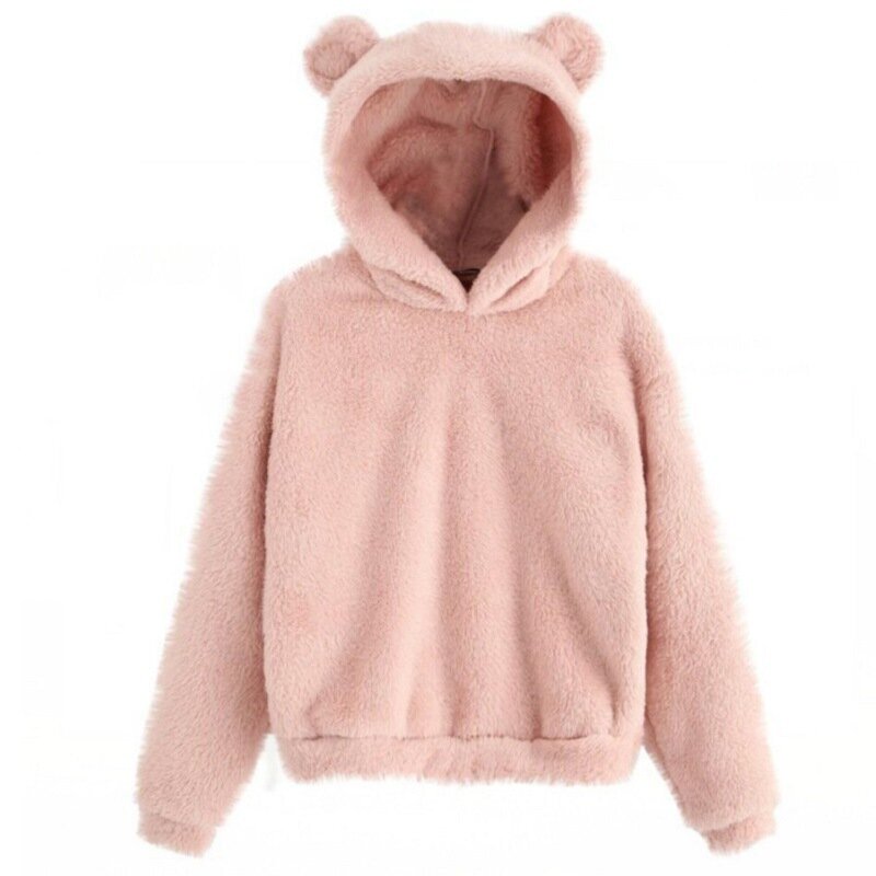 New Plush Rabbit Ear Hooded Autumn Winter Double-sided Velvet Warm Cute Sweater Home Loose Pullover Fashion Casual Tops