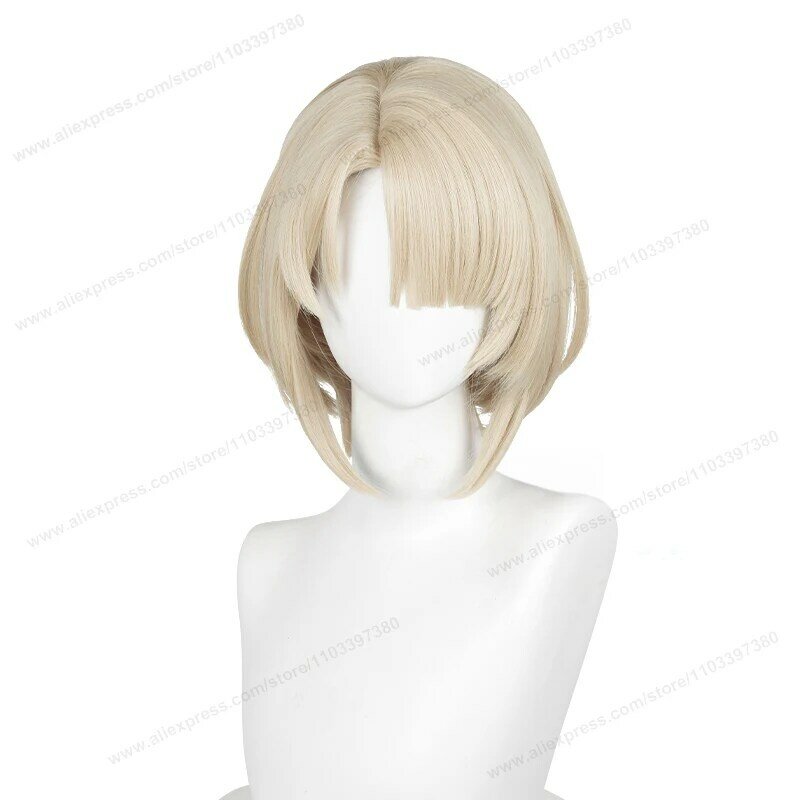 Fontaine-Peluca de Cosplay de minimet para mujer, pelo corto de Anime, resistente al calor, sintético, juego de rol, gorro de peluca, 30cm