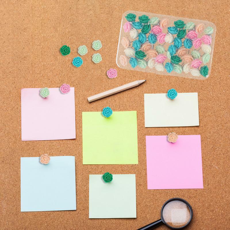 Decorative Pushpins Gradient Color Rose Flower Push Pin With Case Colorful Floret Thumb Tacks For Wall Cork Board Bulletin Board