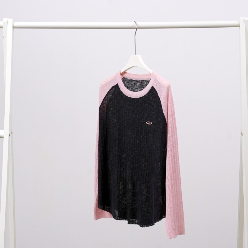 YG-Camisola feminina de manga comprida de quatro estações, contraste de cores, Top macio e confortável, moda, frete grátis, 2024