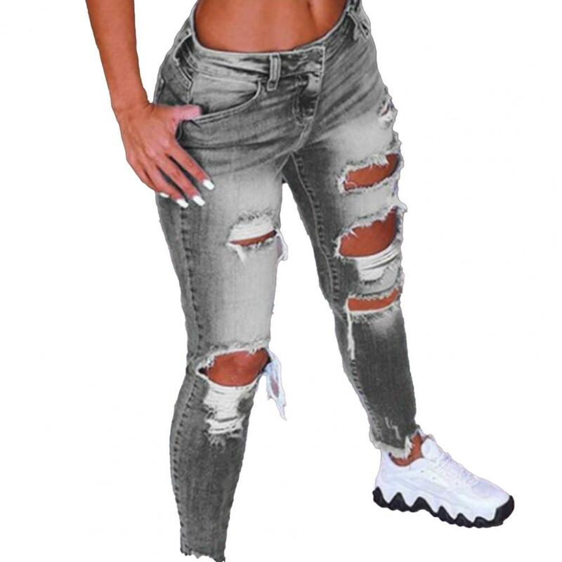 Pantaloni alla moda chiusura con cerniera lavabile donna fori strappati Jeans Skinny Jeans donna Skin-friendly