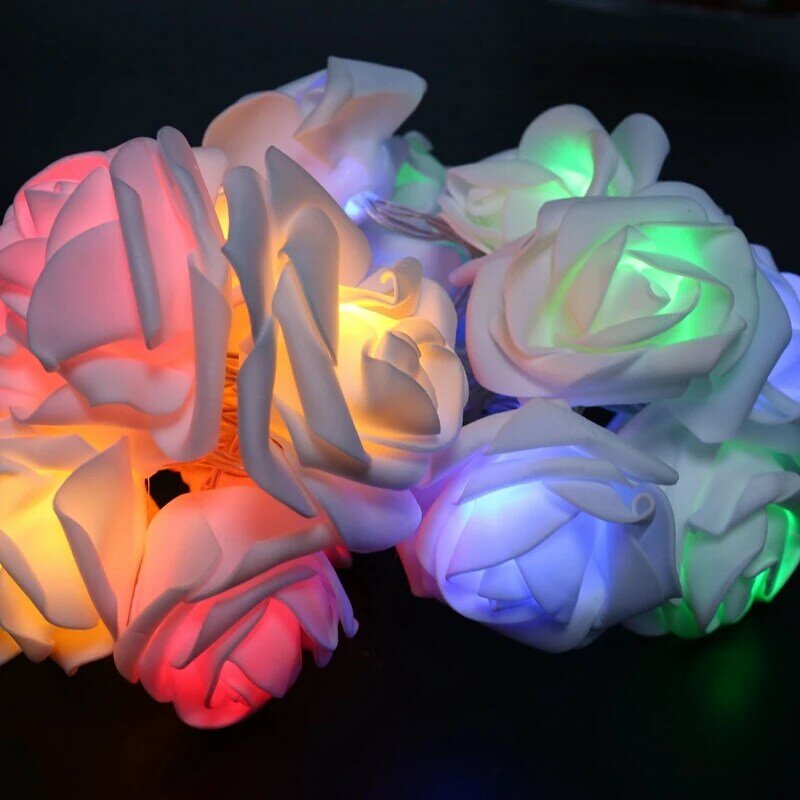 20 LED Rose Flower String Lights Battery Operated For Valentines Decorations Without Battery