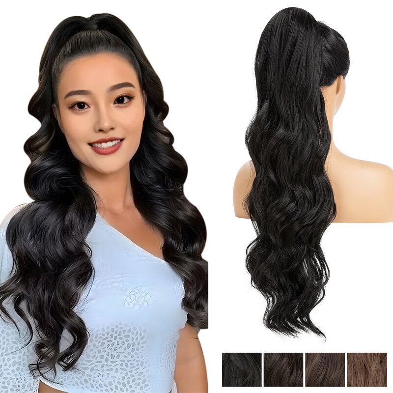 26 Inch Long Synthetic Ponytail Extension Drawstring Hair Extensions Curly Wavy Natural Hairpiece for Women P062