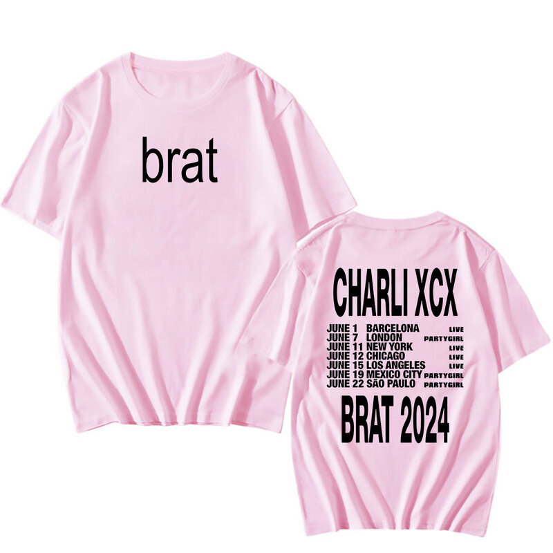 Charli Xcx Brat 2024 kaus Album Retro pria/wanita Streetwear kasual katun musim panas kaus Harajuku lengan pendek Unisex