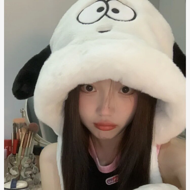 Cute Winter Cartoon Puppy Plush Hat for Women Adult Keep Warm Earflap Ear Protection Caps Kawaii Anime Versatile Girl Winter Hat