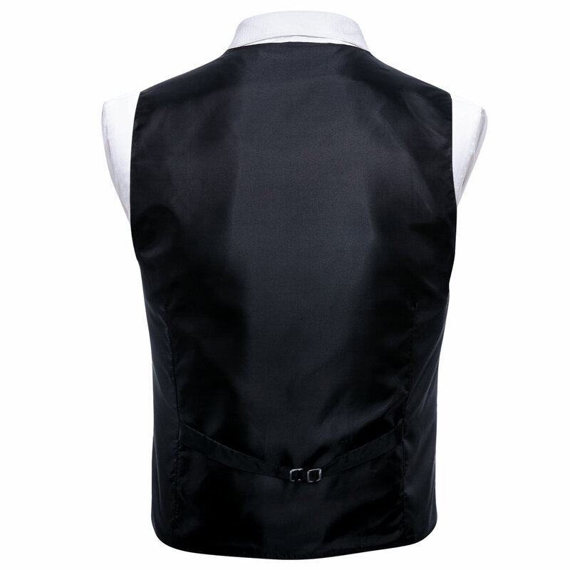 Designer Mens Classic Black Paisley Jacquard Folral Zijde Vest Vesten Zakdoek Tie Vest Suit Pocket Plein Set Barry.Wang