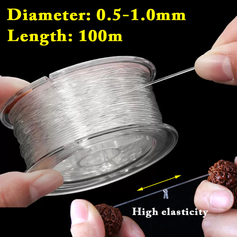 Cordón elástico fuerte de 100m para hacer joyas, cuentas de cristal, cuerda de hilo, collar, pulsera, bricolaje, grosor estirable de 0,4-1mm
