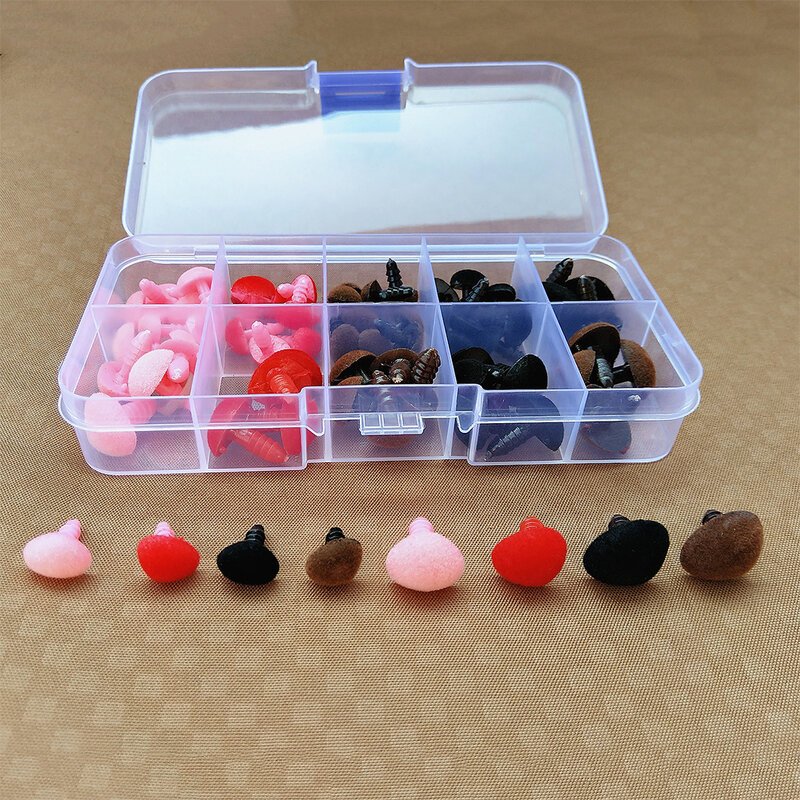 70pcs Plastic Safety Noses For Crochet Toys Amigurumi Mix Set Box Pink/Red/Black/Brown Nose Animal for Bear Puppet Dolls Toys