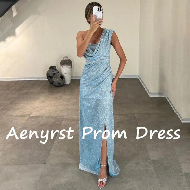 Aenyrst-女性のための非対称の裸の肩のストレートイブニングドレス,スパンコールとサイドの分割,プロムパーティーのガウン,カスタムメイド