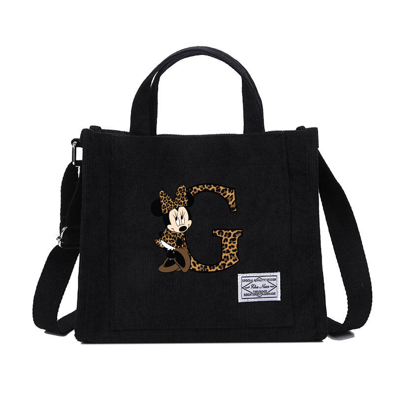 Disney Minnie Mouse Women's Shoulde Bag A-Z 26 English Letters Lady Bags Canvas Messenger Tote Bag Women Trendy Cotton Handbag