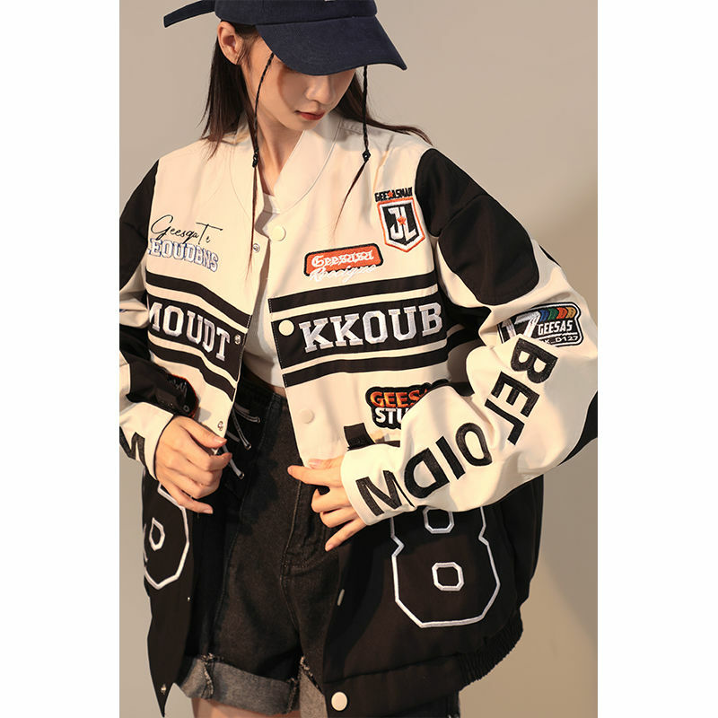 2022 Jacket Women Street Hip Hop Trend American Retro Detachable Motorcycle Baseball  Wild Jacket Couple Casual Loose Jacket Top