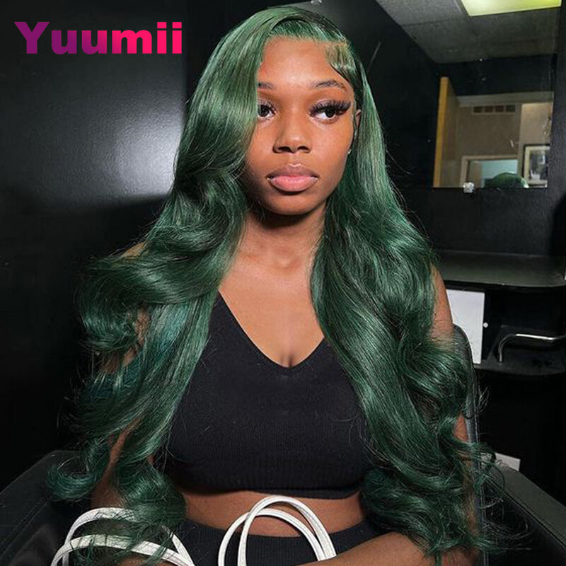 Colored Dark Green 13x6 13x4 Lace Frontal Body Wave Human Hair Wigs Transparent Brazilian 5x5 Closure Wig Pre Plucked for Women