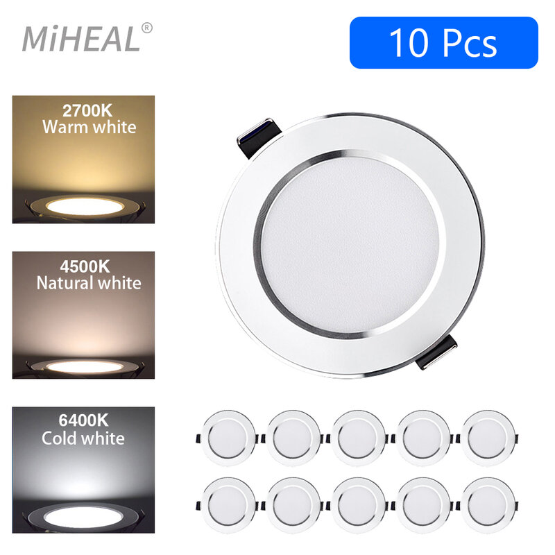 10PCS LED Downlight Recessed Ceiling Lamp 5W 9W 12W 15W Three-color dimmable/Cold white/Warm white led Spotlight AC 220V