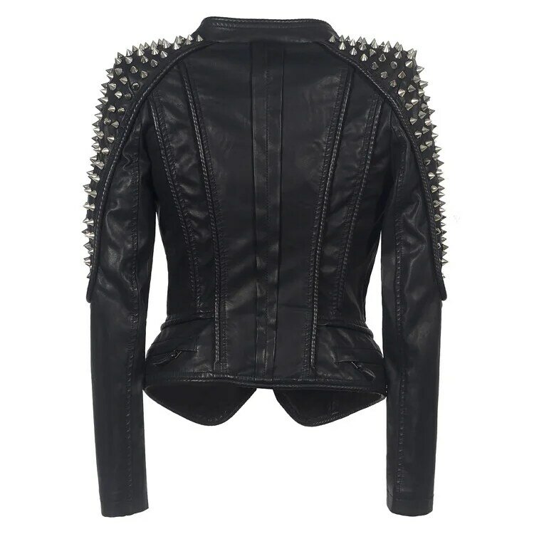 Jaqueta de couro Steampunk Rock Rivet feminino, Streetwear curto fino, bordado gótico, casaco locomotivo de couro PU