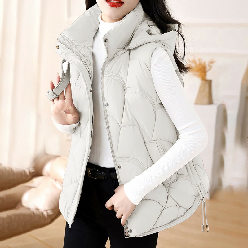 여성용 후드 조끼 코트, 한국 루즈 두꺼운 겨울 민소매 재킷, 여성 캐주얼 단색 조끼 2023