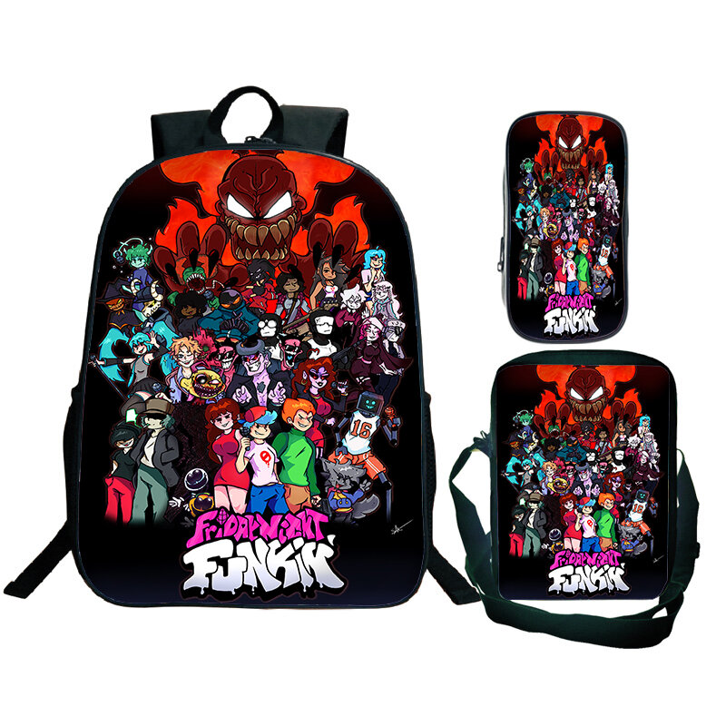 Game Friday Night Funkin Print Backpack 3pcs Set Boys Girls Anime Game School Bags Large Capacity Kids Backpacks Travel Bookbag