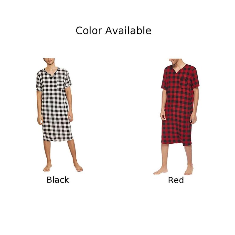 원피스 셔츠 남성 잠옷, 여름 V넥 상의, 통기성 캐주얼 편안한 홈웨어, 패션