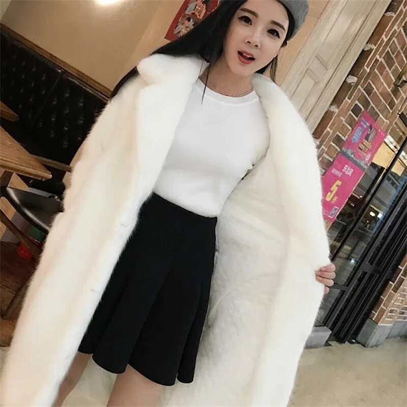 Новое пальто из искусственного меха, Женское зимнее пальто, Женское пальто средней длины, утепленное пальто из искусственной норки и бархата, корейское Свободное пальто