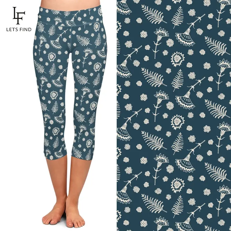 LETSFIND modne damskie legginsy Capri 3D liść wydruku wysokiej talii legginsy elastyczne dorywczo spodnie gorąca sprzedaż