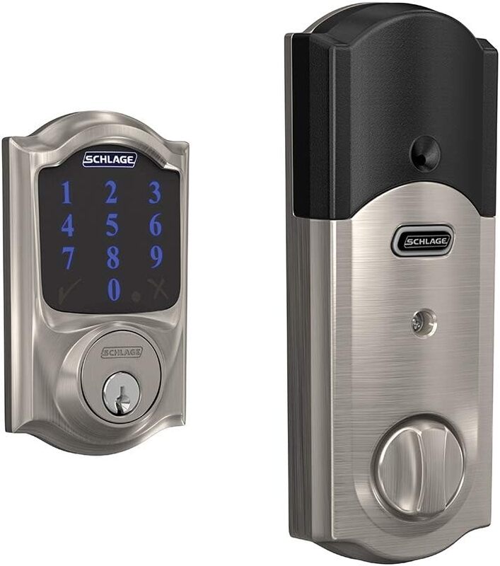 BE469ZP CAM 619 Connect Smart Deadbolt with alarm with Camelot Trim in Satin Nickel, Z-Wave Plus enabled