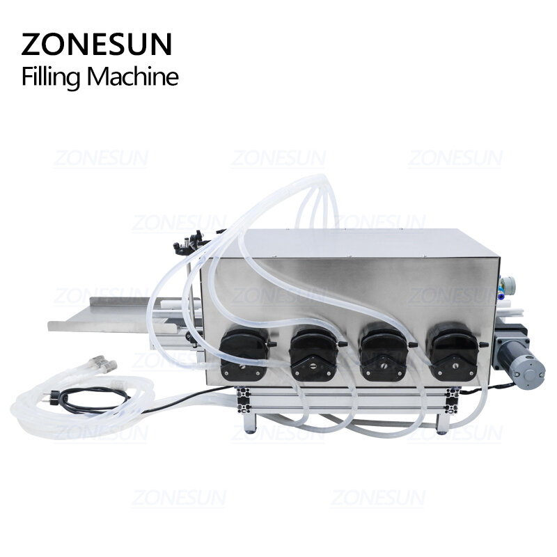 ZONESUN-máquina de llenado automática de escritorio CNC, bomba peristáltica de líquido con transportador, máquina de llenado de botellas de Perfume y agua