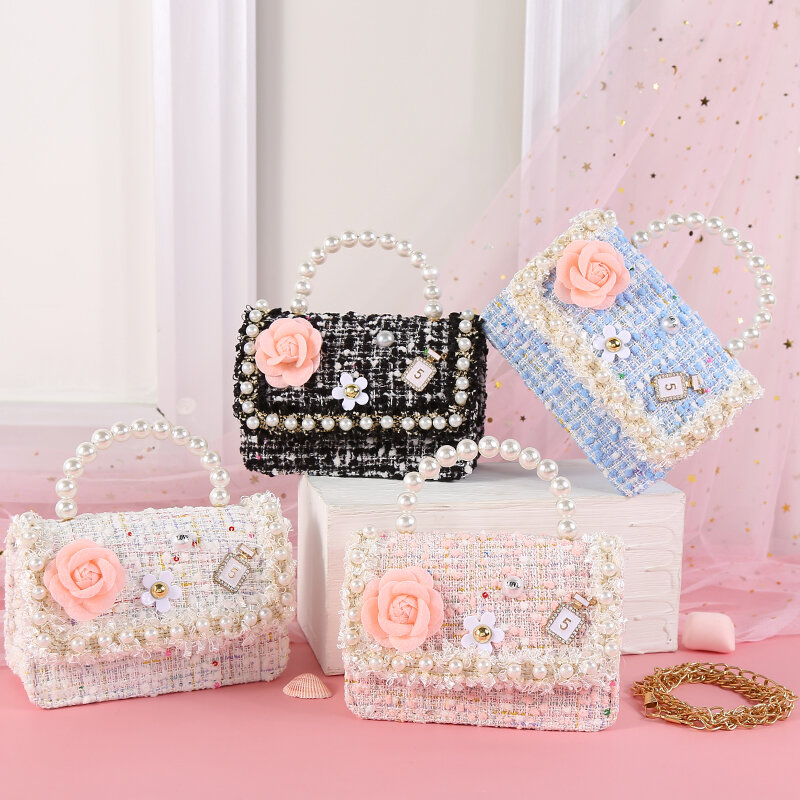 2022 새로운 스타일 작은 향기 소녀 어린이 가방 비스듬한 크로스 휴대용 서양식 레이스 동백 휴일 선물
