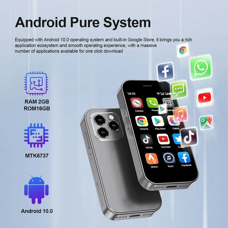 SERVO KING8000 ponsel pintar Mini 4G LTE 3.0 inci, ponsel pintar Android 10.0 2000mAh 5MP kamera ganda 2GB 16GB dengan tampilan hemat biaya