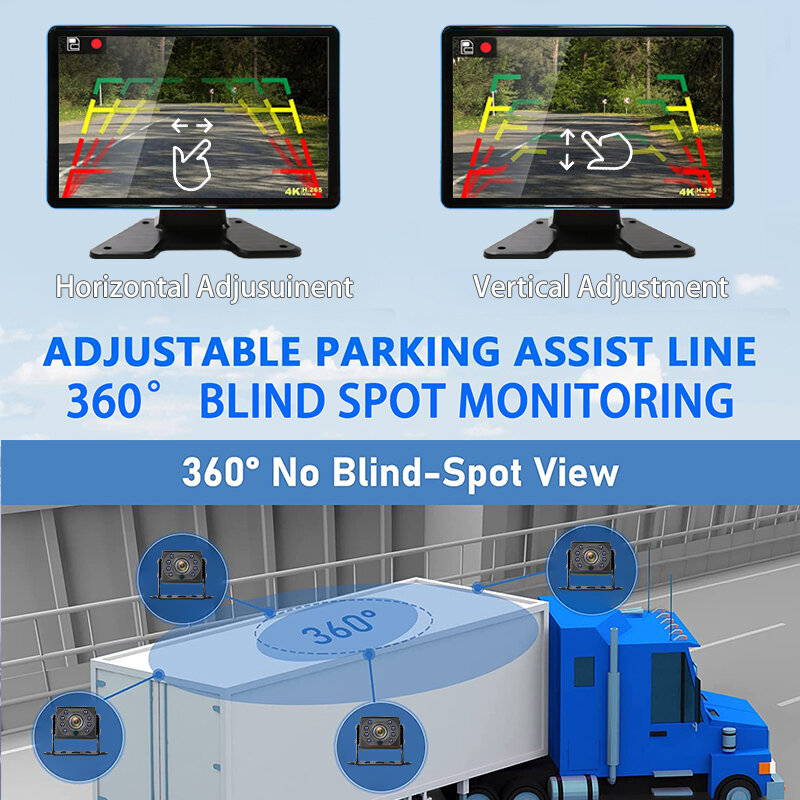 10.1 inch Touch Screen Car/RV/Bus/Truck AHD Monitor System 1080P Vehicle CCTV Camera IR Night Vision Reversing Parking Recorder