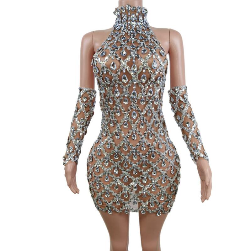 Kobieta sukienki Trendy kryształ strój koronkowy krepa cekiny sukienki klubowe Prom Party Vestidos De Fiesta Largos Elegantes Dreee Y2301009