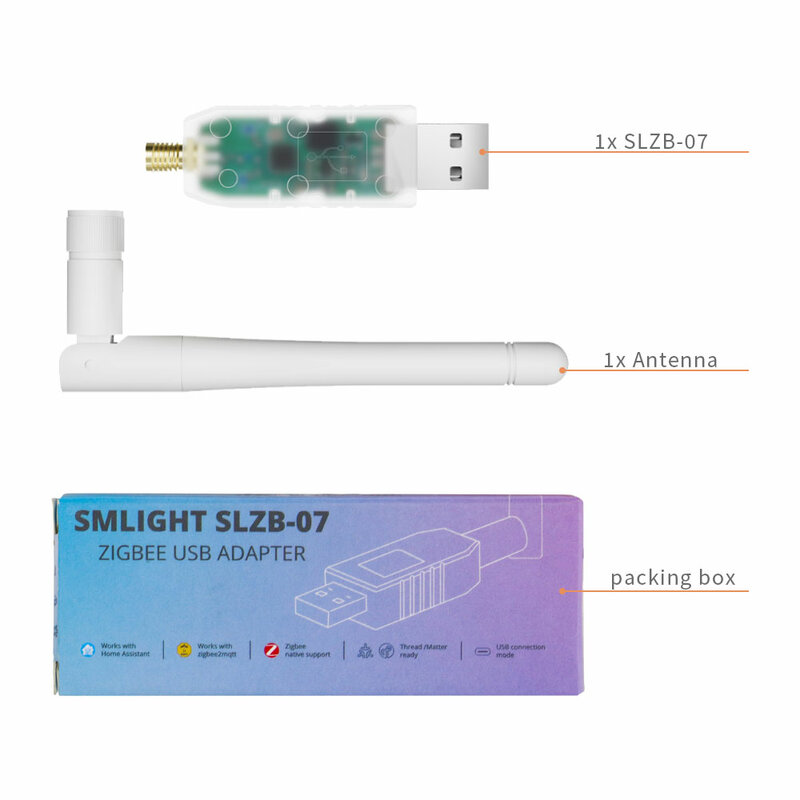 SMLIGHT SLZB-07 Zigbee 3.0 Najmniejszy gwint/rozstaw Adapter USB współpracuje z Zigbee2MQTT, ZHA, asystentem domowym