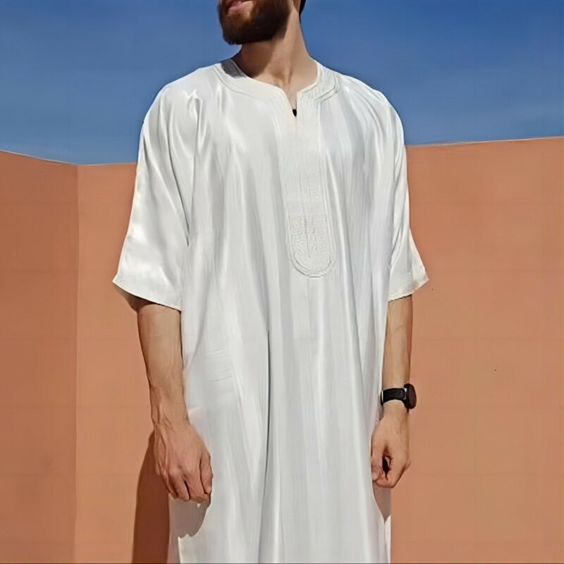 ผู้ชายแฟชั่นเสื้อคลุมมุสลิมแบบลำลองหลวมแขนยาวแบบดั้งเดิมมุสลิมเสื้อคลุมกลางซาอุดิอาระเบียตะวันออก jubba thobe
