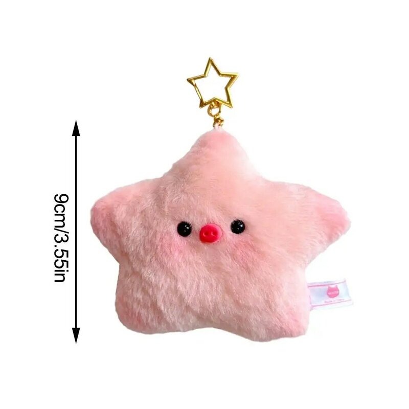Cartoon Doll Pink Plush Pig Star Pentagram Key Chain For Women Fun Cute Aesthetics Charm Casual Fashion Pendant Accessories Gift