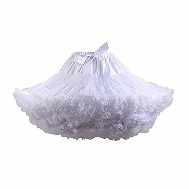 Womens 3-Layered Pleated Tulle Petticoat White Black Tutu Puffy Party Cosplay Skirt