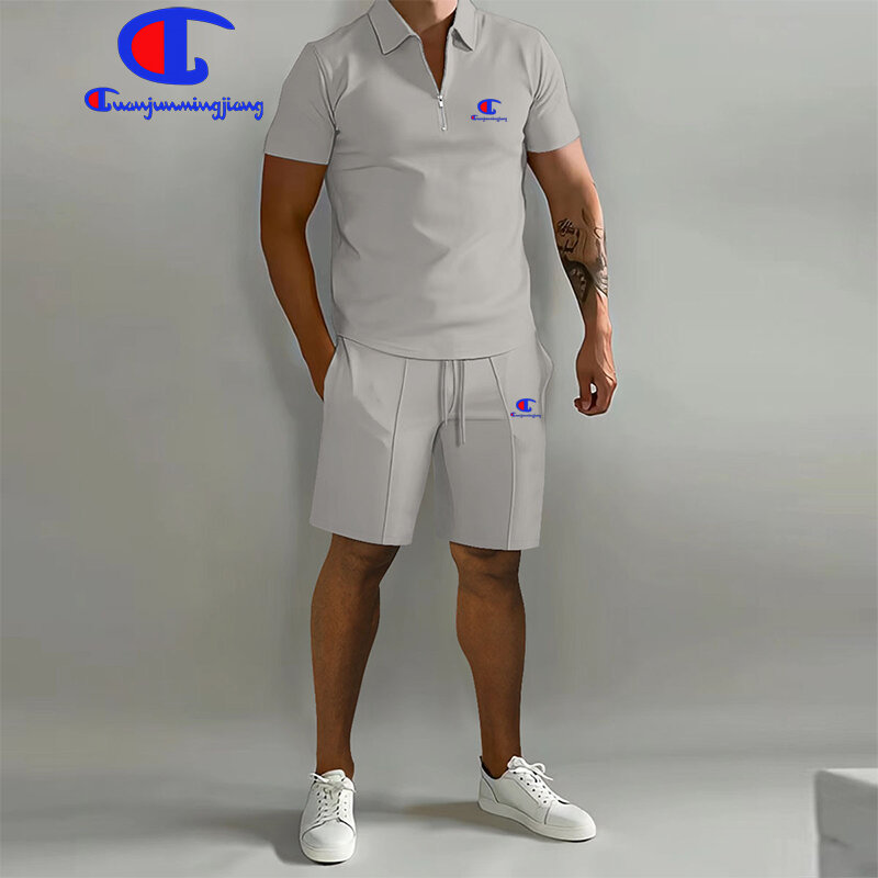 Set pakaian pria baru Musim Panas 2024 Set lengan pendek santai olahraga Set Plolo pakaian kualitas tinggi