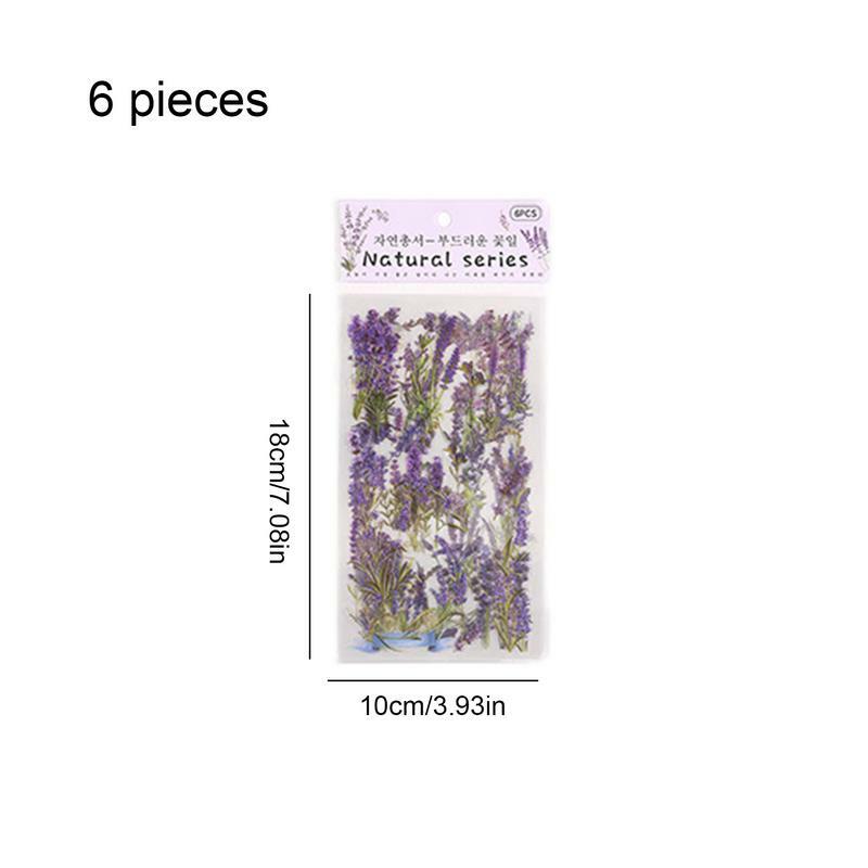 Adesivos florais impermeáveis para artesanato e scrapbook, decalques decorativos retrô, planta e flor, 6 folhas